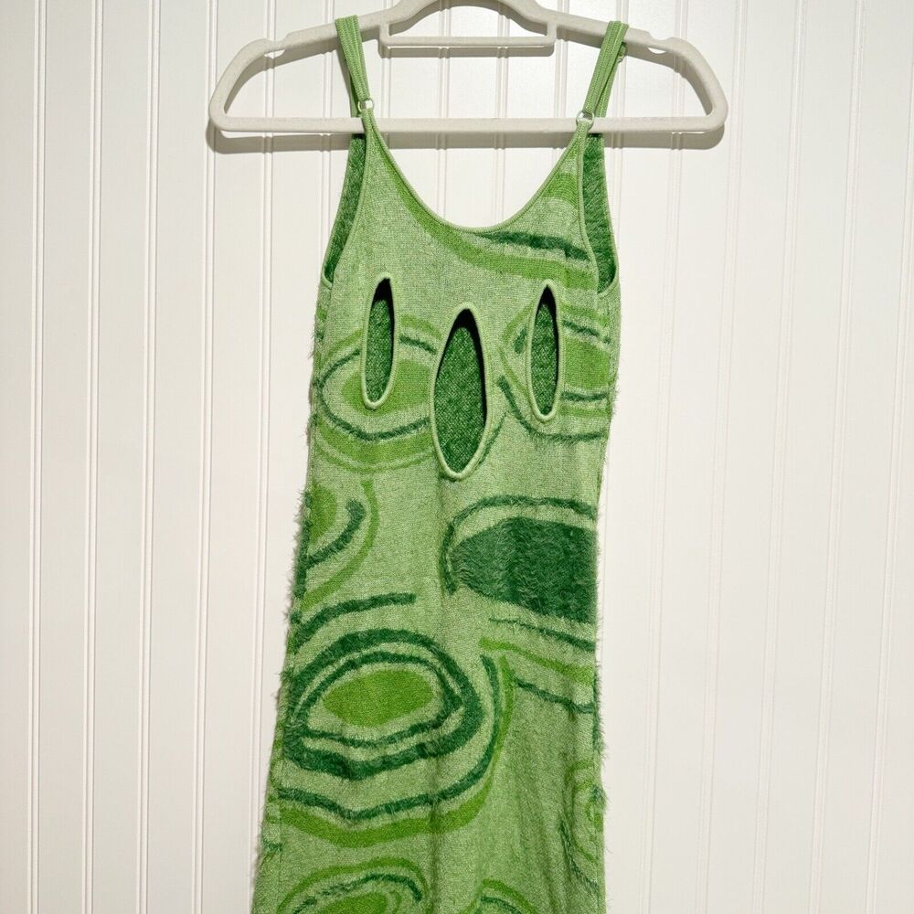 House Of Sunny Hockney Green Knitted Midi Dress Cozy Soft Boho 60s Size 2 - Picture 7 of 7